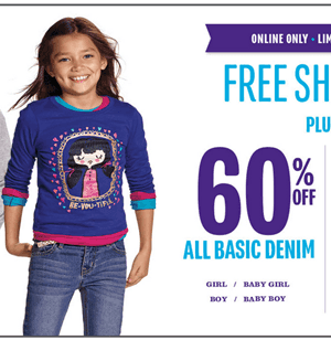 The Children’s Place: 60% OFF ALL Basic Denim + Additional 20% + FREE Shipping {As low as $5.28!}