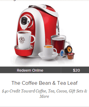 Gilt:  $40 Spend at The Coffee Bean & Tea Leaf just $16