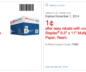 Staples:  Multipurpose Paper as low as 1¢ {Ends Today}