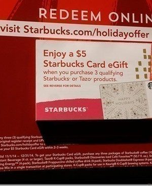 Starbucks Holiday eGift Card Offer:  Earn a $5 eGift Card through 12/31