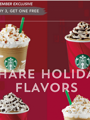 Starbucks Rewards Members: Buy 3 Get 1 FREE