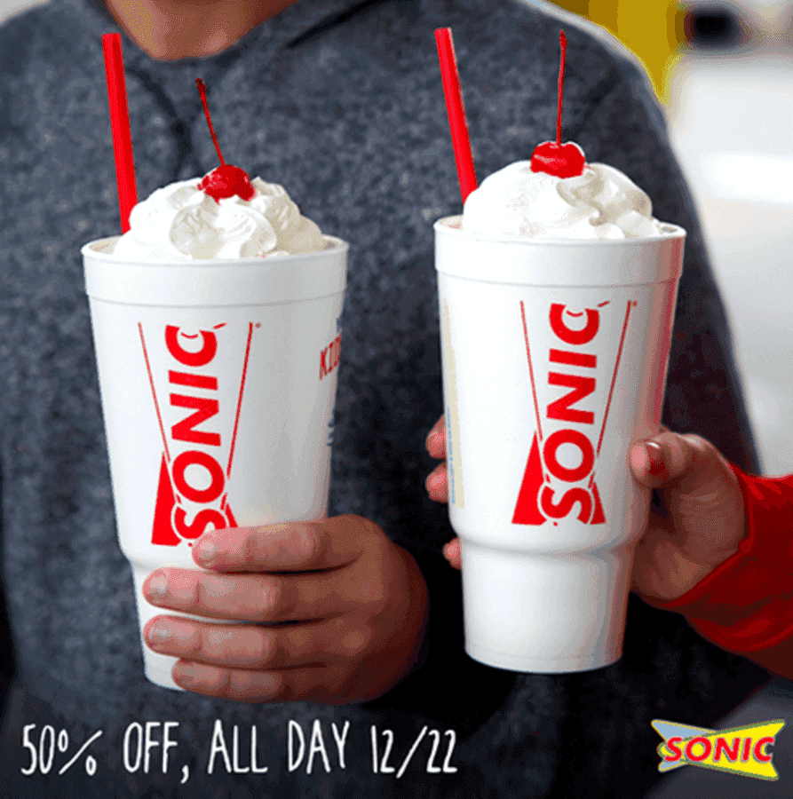 Half Price Shakes today at Sonic - The CentsAble Shoppin