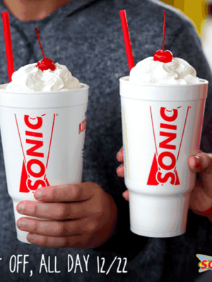 Sonic: 50% OFF Shakes, All Day Today