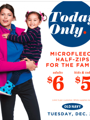 Old Navy: Microfleece Half Zips as low as $5 {+ Earn Double Super Cash}