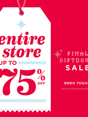 Old Navy: Up to 75% OFF the Entire Store {+ Last Day for Double Super Cash!}