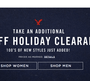American Eagle: 50% OFF Holiday Clearance + Additional $10 off $40 + FREE Shipping