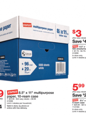 Staples: Multipurpose Paper as low as $.20 per Ream after Rebate {Last Day}