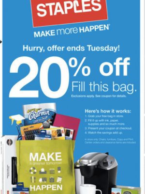 Staples: Multipurpose Paper as low as $.01 + Fill This Bag for 20% OFF