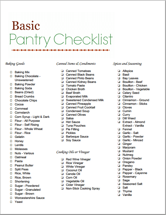 Pantry Checklist - Click to Print