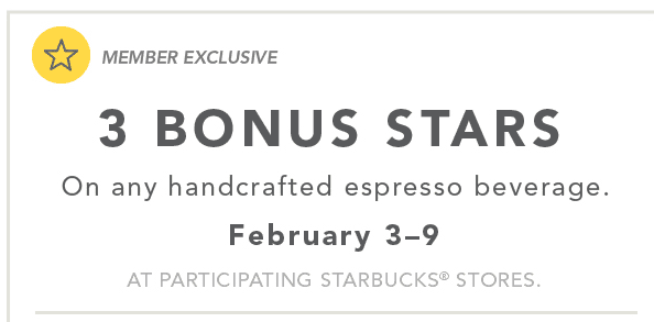 Starbucks Rewards Member: Earn 3 BONUS Stars on any Handcrafted Espresso Beverage {2/3 – 2/9}