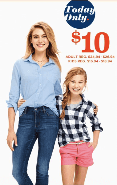 Old Navy: $10 Shirts ~ Today ONLY + FREE Shipping on $25 Purchase