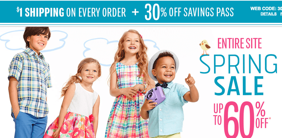 The Children’s Place:  30% OFF Purchase + $1 Shipping