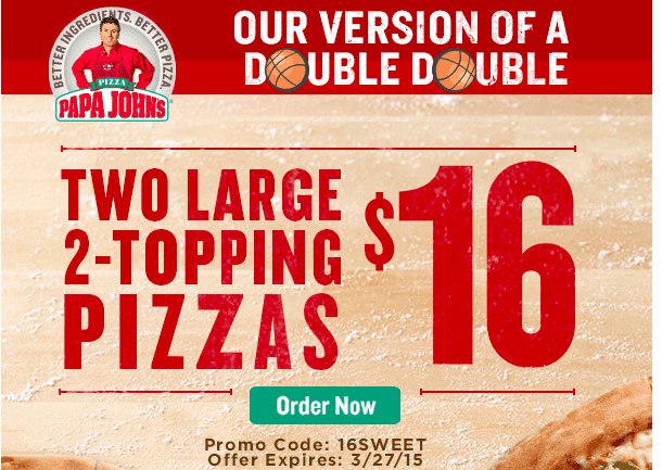 Papa John's: 2 Large 2-Topping Pizzas $16 + Score a FREE Pizza | The