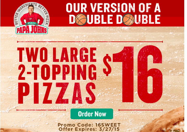 Papa John’s: 2 Large 2-Topping Pizzas $16 + Score a FREE Pizza