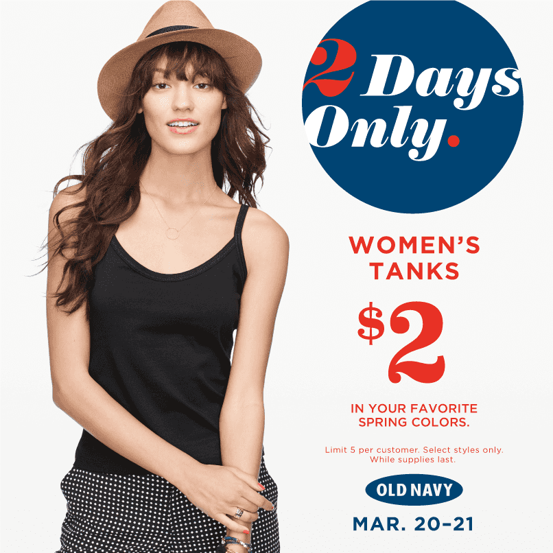 Old Navy: Women’s Tanks just $2.00 (2-Days ONLY)