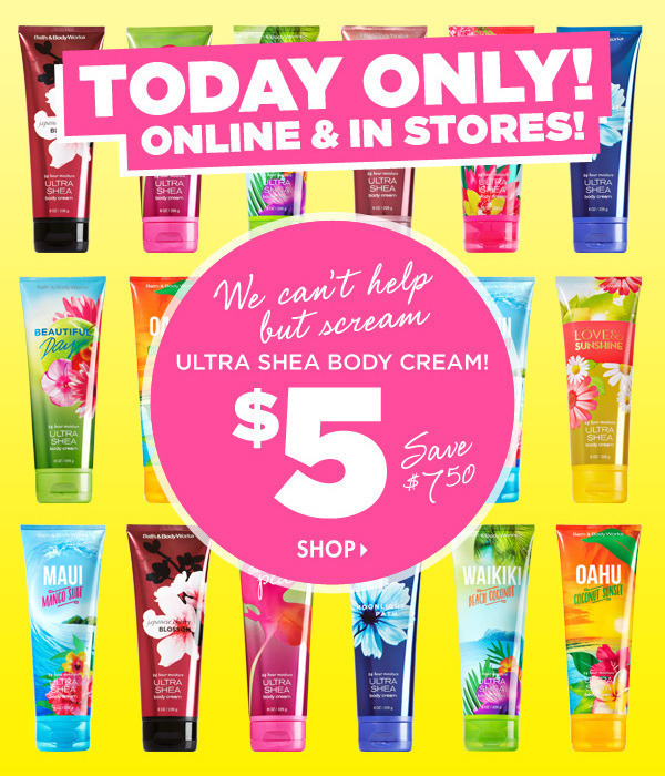 Bath & Body Works: Ultra Shea Cream $5 + Last Day for FREE Item with Purchase