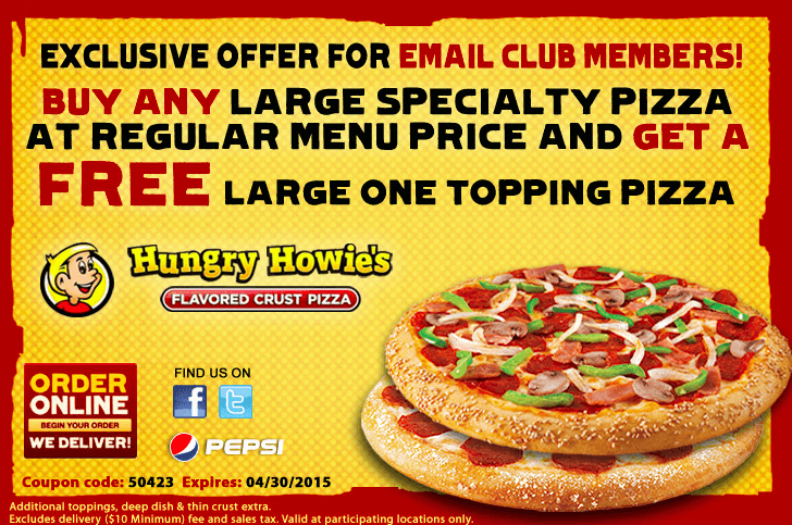 Hungry Howie’s: FREE Large 1-Topping with ANY Purchase of a Large Specialty Pizza
