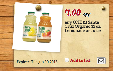 Sprouts: Santa Cruz Organic Lemonade or Juice $.25