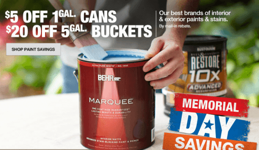 Home Depot Memorial Day Paint Savings Up to 20 off