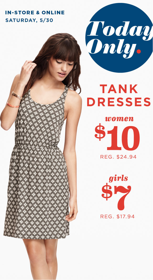 Old Navy: Tank Dresses for Women & Girls as low as $7 ~ Today ONLY