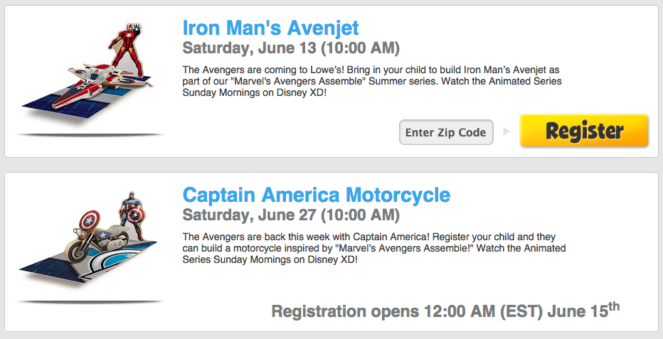 Lowe’s Build & Grow Clinic: Register to Make an Iron Man’s Avenjet on June 13th