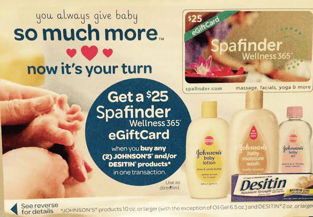 Earn a $25 Spafinder Wellness 365 eGiftCard with Purchase of Johnson’s or Desitin
