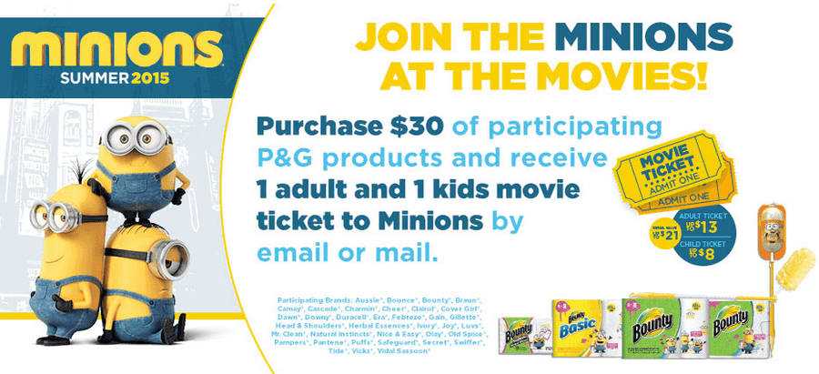 P&G Movie Ticket Promotion | Spend $30 & get 2 FREE Minion Movie Tickets