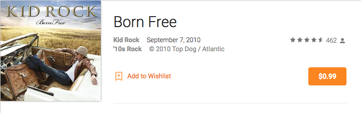 Google Play: Kid Rock Born Free Album just $.99