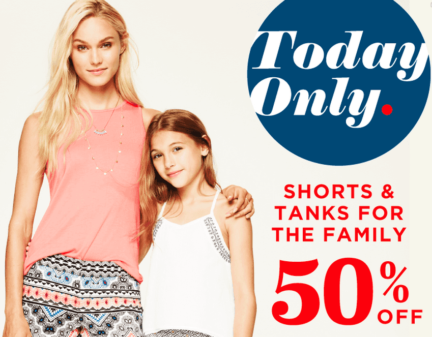 Old Navy: Shorts & Tanks for 50% OFF + $2, $4, $6, $8 steals for the whole family