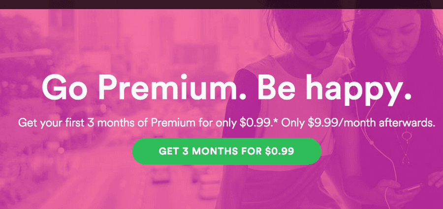 3 Months of Premium Spotify Service just $.99