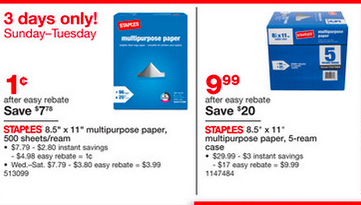 Staples: Multipurpose Paper as low as $.01