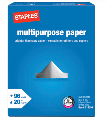 Staples: Multipurpose Paper as low as $.01