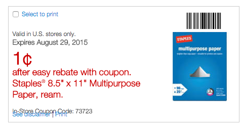 Staples: Multipurpose Ream Paper just $.01 {After Rebate & Coupon}