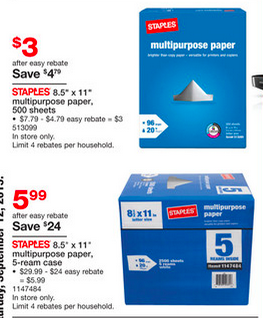 Staples: Multipurpose Paper as low as $.01 per Ream