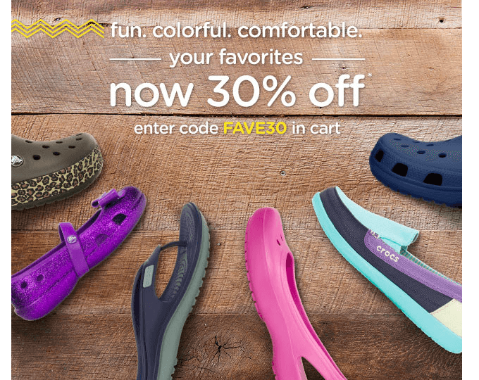 Crocs: 30% OFF your Favorites + FREE Shipping on $24.99 or more
