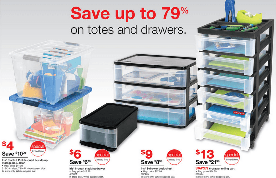 Staples: Save up to 79% on Totes & Drawers (+ $5 off $25 Offer)