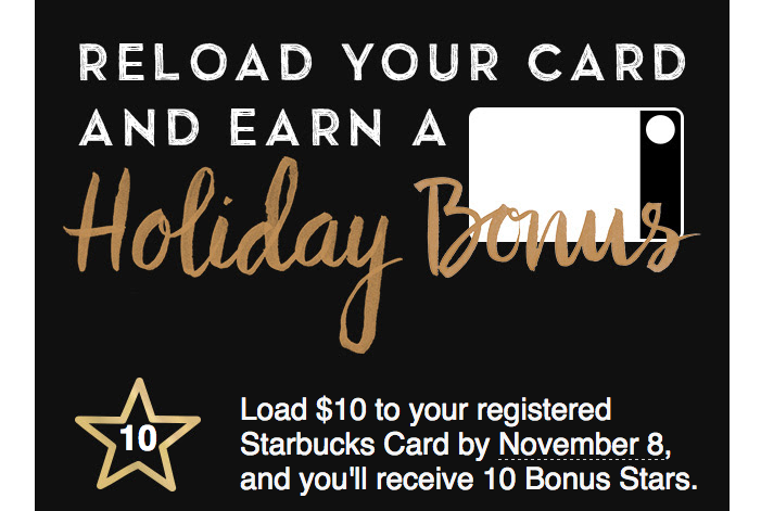 Starbucks Rewards Members: Earn an Holiday Bonus when you Reload your Card