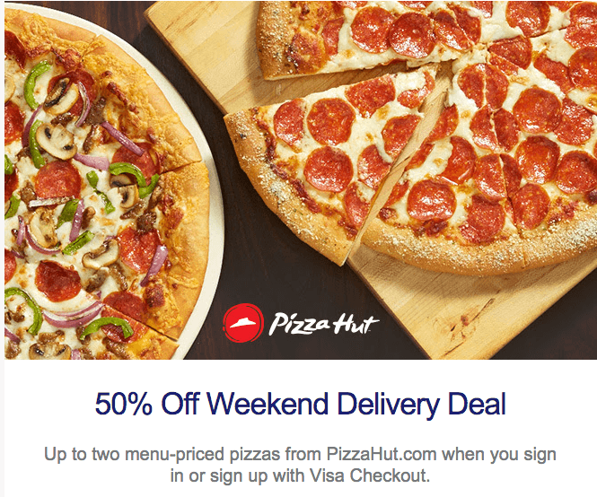 Pizza Hut: 50% OFF up to Two Menu Priced Pizzas with Visa Checkout