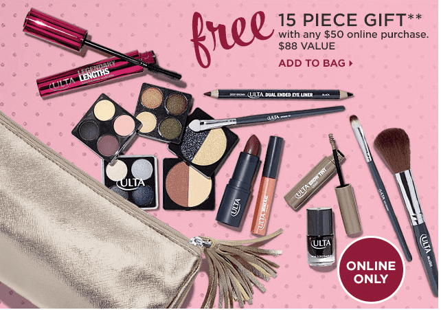 Ulta: FREE 15 pc Gift Set with $50 Purchase ($88 Value) + More
