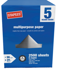 Staples Multipurpose Paper, 5 Ream Case ONLY $5