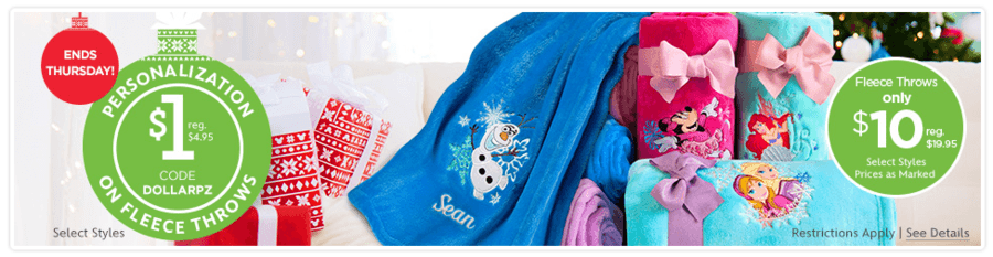 Disney Store: Fleece Throws just $10 + Personalization ONLY $1 (Ends Tonight!)
