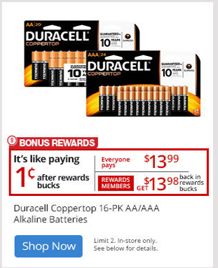 OfficeDepot / OfficeMax: Duracell 16 ct Coppertop Batteries AA or AAA just $.01