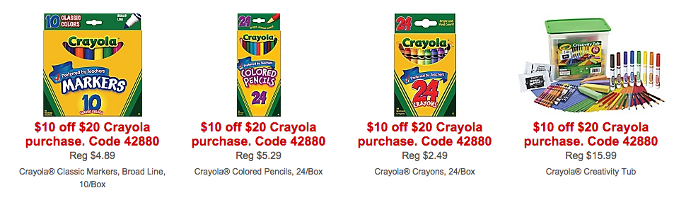 Staples: $10 off $20 Crayola Purchase + FREE Shipping for Rewards Members