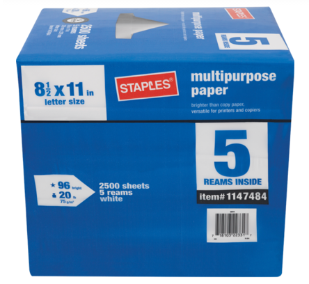 Staples: 8 1/2 x 11 Letter Size Paper 5-Ream Case Paper $1