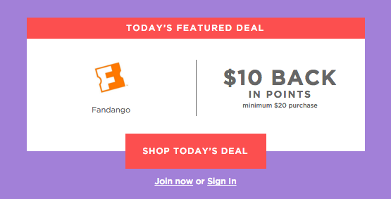 Spend $20 at Fandango & get $10 Back in Shop your Way Points