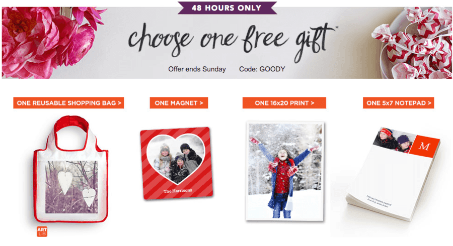 Shutterfly: Choose from 1 of 4 FREE Gifts through Tonight
