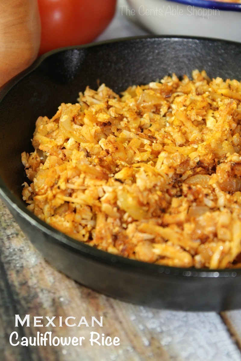 You can make this Mexican Cauliflower Rice in less than 15 minutes with simple ingredients!  It's a great low-carb alternative to traditional Mexican rice.