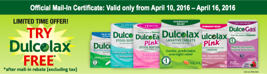 Try Dulcolax FREE after Mail in Rebate (4/10 – 4/16)