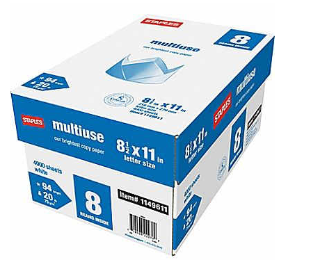 Staples: 8 Ream Case Copy Paper $8.99 (Ends Today)