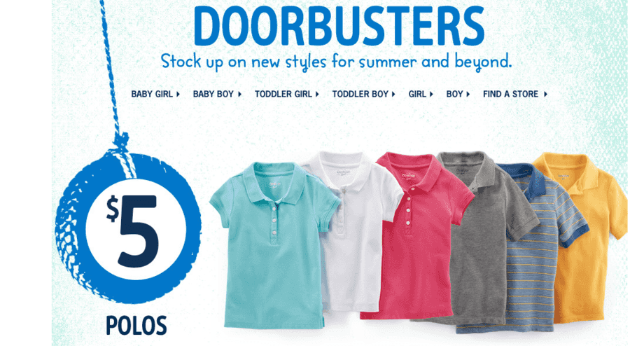 OshKosh:  $5 Doorbuster Polo, Shirt & Short Sale + FREE Shipping